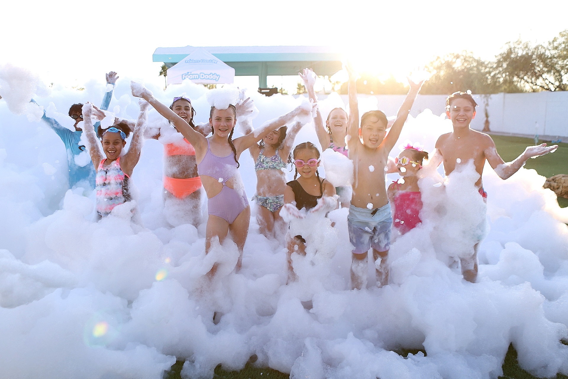 Group of kids at foam party